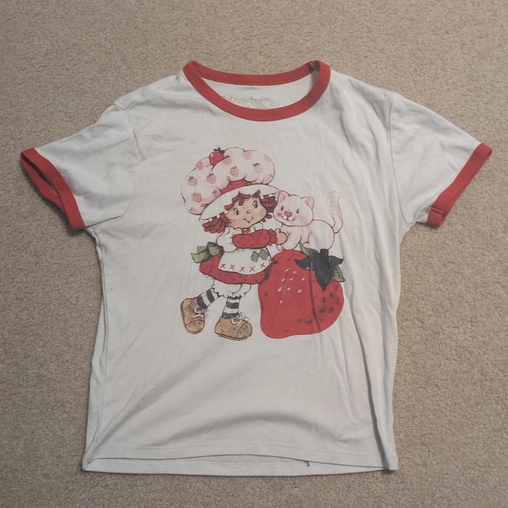 White and Red Crop Top with Vintage Cartoon Design